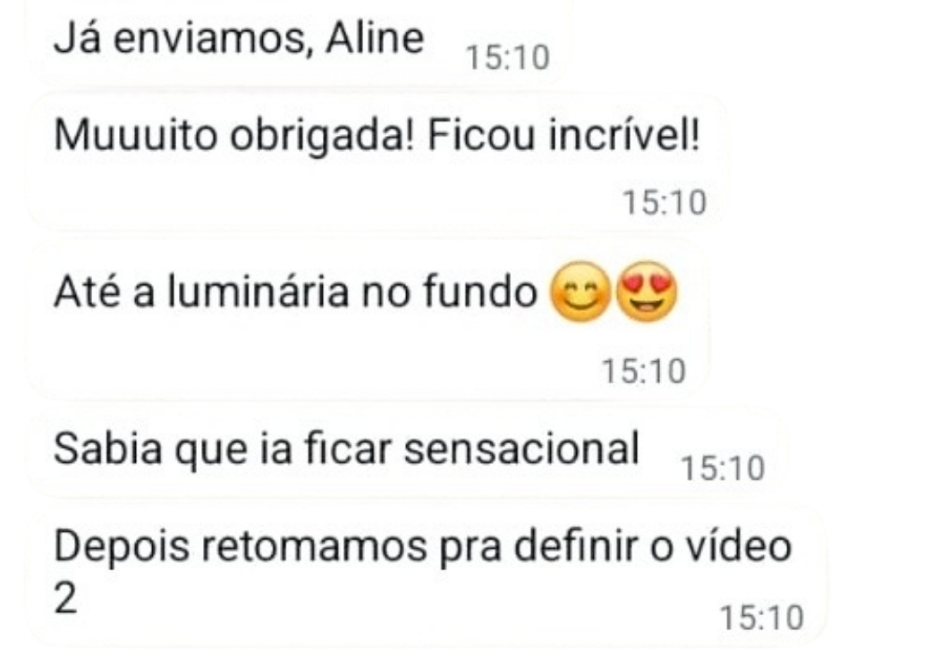 Mensagens dizendo que o vídeo ficou incrível