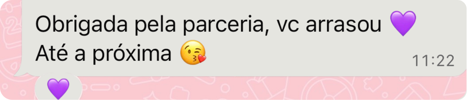 Mensagem agradecendo a parceria e elogiando o projeto